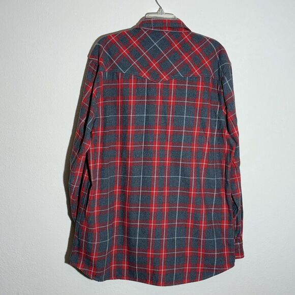 Outdoor Casuals Shirt Mens XLT Red Gray Plaid Pearl Snap Flannel Western Cowboy‎ - Picture 2 of 7